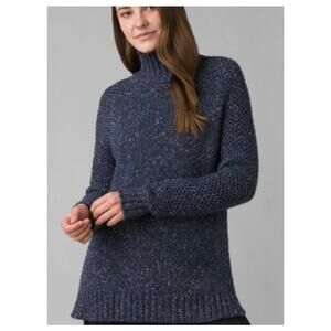 Prana Ibid Wool Silk Blend Mock Neck Knit Sweater Blue Small